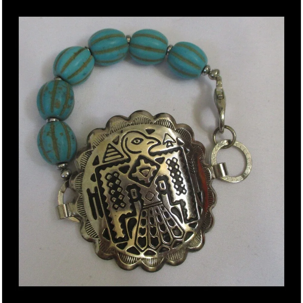 Southwest Thunderbird Faux Turquoise Beaded Bracelet 8